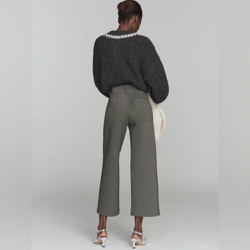 NWT Anthropologie Maeve The Colette Knit Crop Wide-Leg Green Trousers Sz 32 Tall - Picture 3 of 8